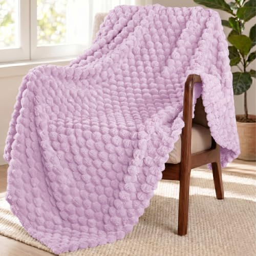 Image of Exclusivo Mezcla Large 3D Fleece Throw Blanket for Couch, Lilac Purple | Extra Soft Fuzzy Plush Lightweight Throws, Cozy Fluffy Decorative Blankets for All Seasons, 50x70 Inches