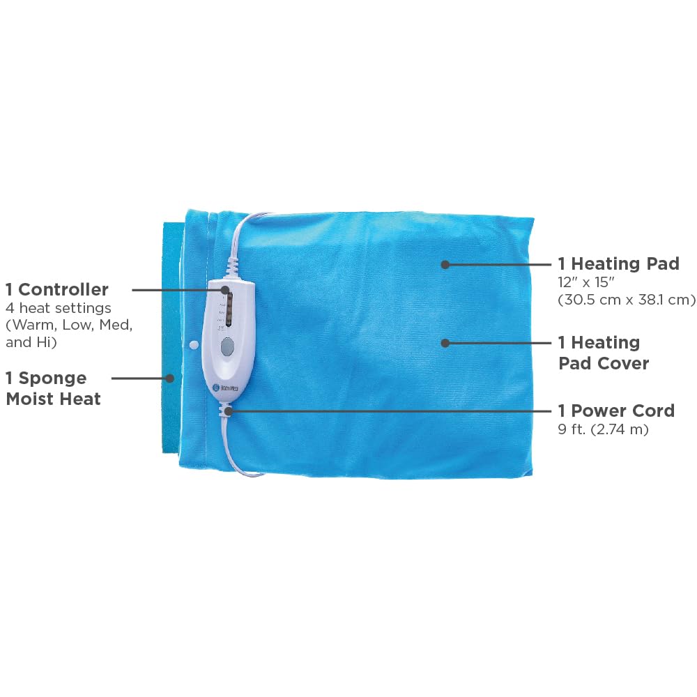 BodyMed Almohadilla térmica húmeda y seca con almohadilla de calefacción de apagado automático para alivio de molestias musculares, cuello, hombros, espalda y músculos, 12 x 15 pulgadas, azul,