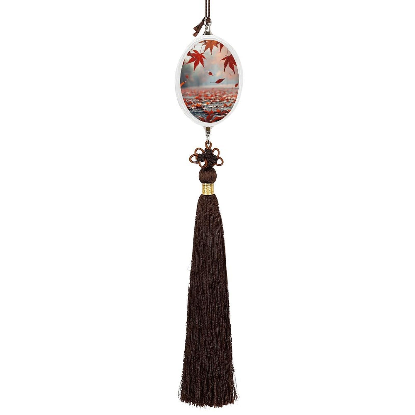 Crystal Auto Pendant Charms Ellipse Crystal Car Rear View Mirror Charms Fall Autumn Leaves Auto Hanging Interior Ornament Pendant Car Interior Accessories for Women Men CarCharms Decor