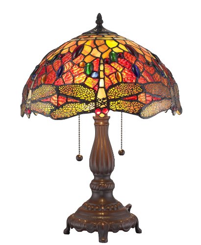 Amora Lighting AM1035TL14 Tiffany Style Dragonfly Table Lamp 2 Lights, 14