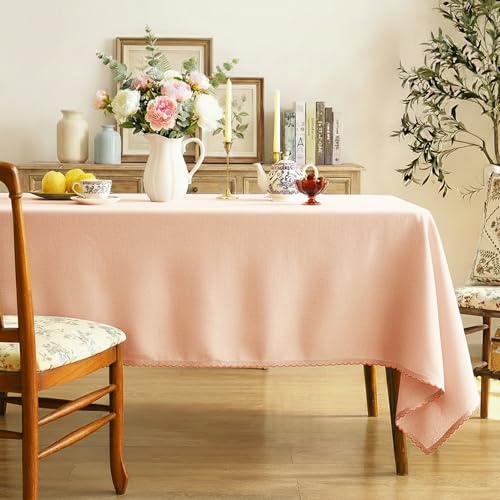 Image of Embroidered Edge Trim Rectangular Tablecloth - Water & Stain Repellent (100% Cotton) 4-8 Seater - 10 Colors - Rust Orange (150 CM X 150 CM)