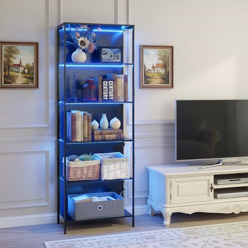 EGGREE Vitrine ohne Tür mit LED Beleuchtung, 6-farbig...