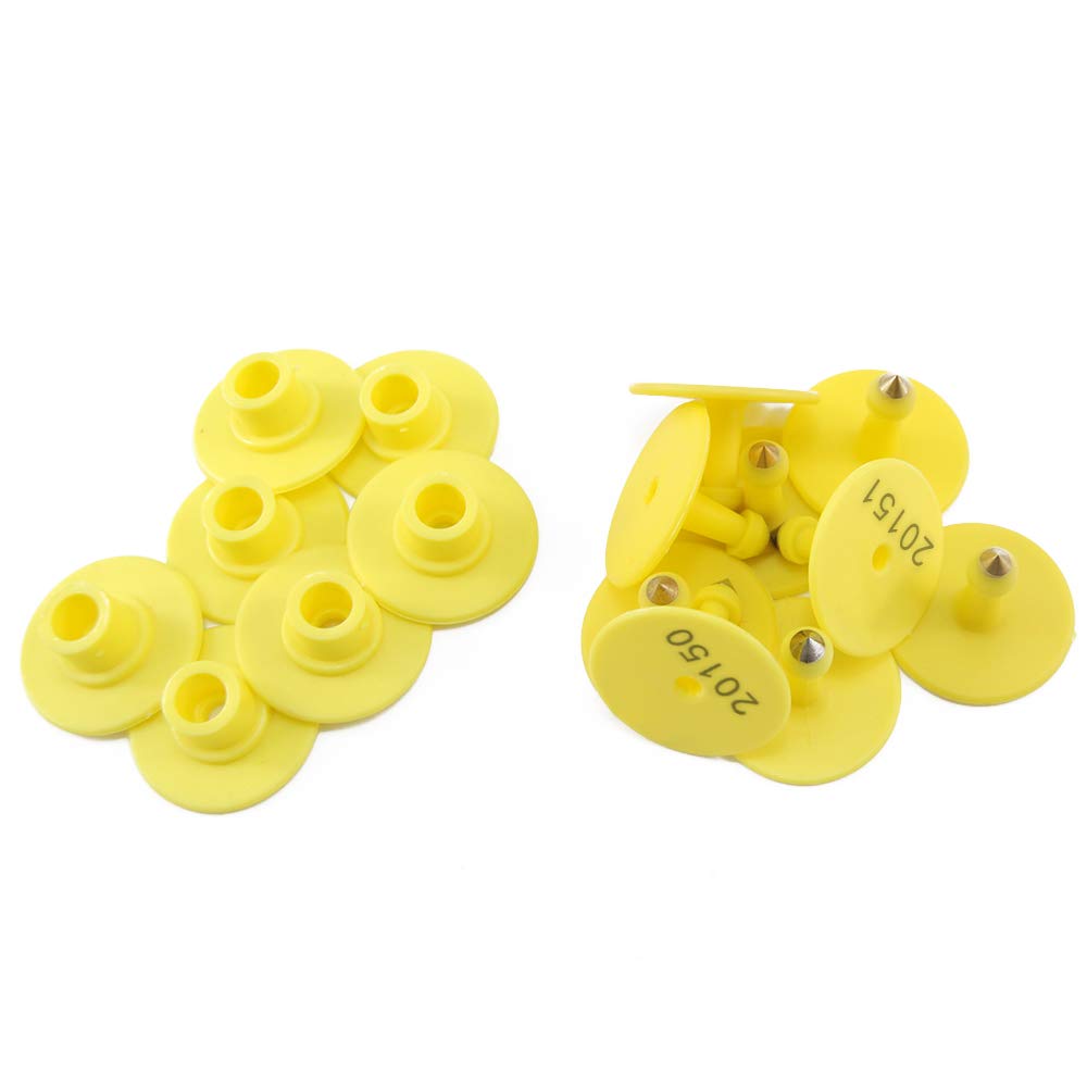 100 etichette numerate in plastica per orecchie di coniglio, piccoli animali in TPU (rosso) e 1 applicatore per etichette auricolari