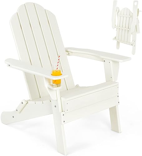 Giantex Adirondack - Silla plegable para exteriores, silla de patio resistente a la intemperie de HDPE con soporte integrado para tazas, silla de