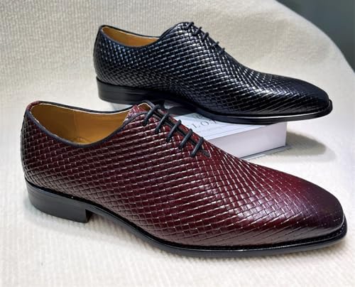 Santimon Men's Woven Leather Oxfords Formal Dress Shoes - Classic Pointed Toe Lace-Up Business Casual Shoes for Office & Wedding4