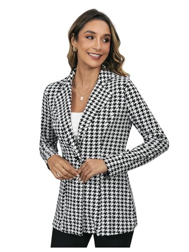 MakeMeChic Women's Houndstooth Blazer Jacket Button Down Long Sleeve Work Casual Blazer3