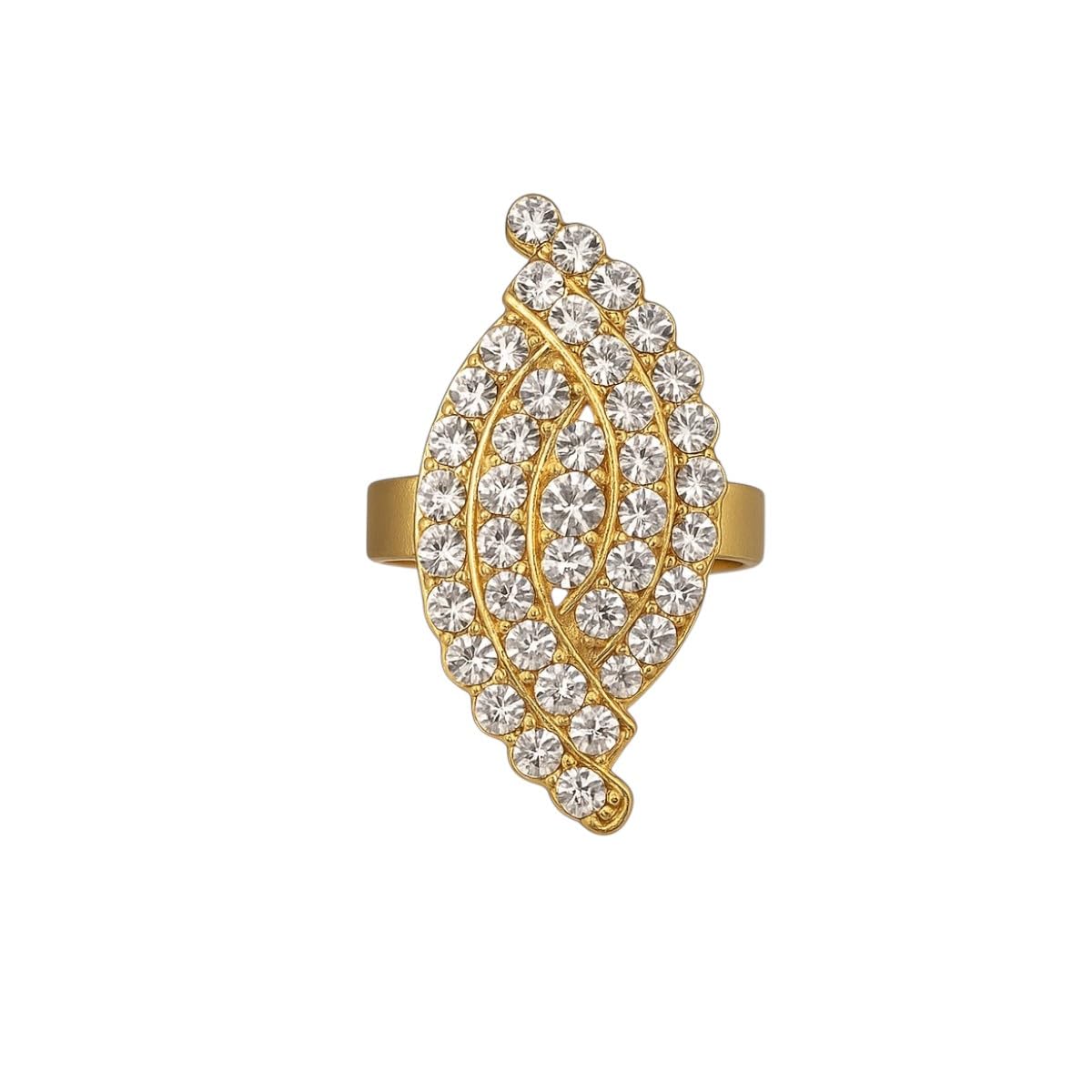 ACCESSHER Gold Plated Contemporary Style Inspired American Diamond Embellished Square Shape Design Adjustable Statement Finger Ring for Women and Girls