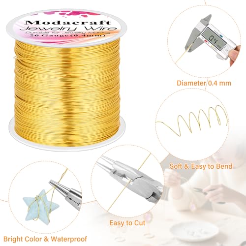 Image of ModaCraft 26 Gauge Ultra-FINE Jewelry Wire Gold (328ft /100m) + 4-in-1 Ergonomic Pliers Set | Tarnish Resistant Copper Craft Wire for Wire Wrapping, Beading & Micro Jewelry Making | DIY Supplies Kit