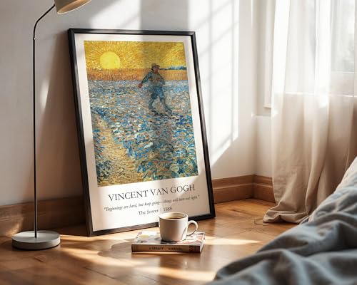 Image of Waltractive Vincent Van Gogh Paintings Framed Poster with Beautiful Quotes - Available in 33x22 and 48x33 CM - Classic Art Poster with sleek Black Frame - Elegant Home and Office Decor (The Sower, 9x13 Inch, Framed)