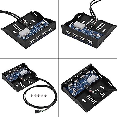 USB2.0 Front Panel Hub, USB Floppy Front Panel 3.5 Inch Floppy Bay 9 Pin to 4 Interface USB 2.0 HUB, Computer Accessories