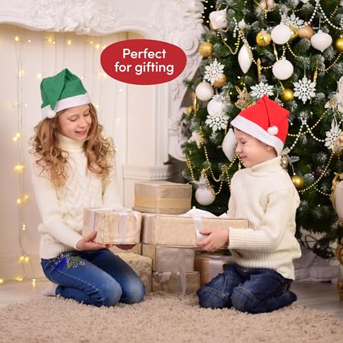 THE TWIDDLERS 20 Rot & Grün Weihnachtsmütze für Kinder & Erwachsene - Nikolausmütze für Xmas Party, Filz Weihnachtsmützen, Nikolausmütze Kinder & Erwachsene - 38cm Weihnachtsmützen