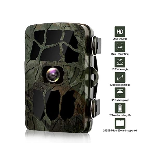 BYbrutek Wildkamera, 20 MP, 4 K HD Wildtierkamera, Bewegungsaktivierte Hirschjagd-Spielkamera mit 40 Stück 850 nm IR… – Bild 3