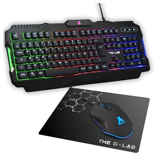 THE G-LAB Combo HELIUM - Ensemble Gaming 4 en 1 - Clavier Gamer AZERTY Rétroéclairé, Souris Gamer 3200 DPI, Écouteurs Intra-Auriculaires, Tapis de Souris Antidérapant - Pack Gamer PC PS4 Xbox One Mac