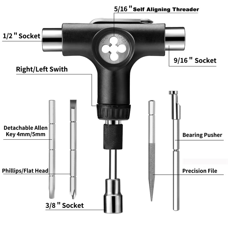 LMAI Skateboard Tool All-in-one Multi-Functional T Skate Tool