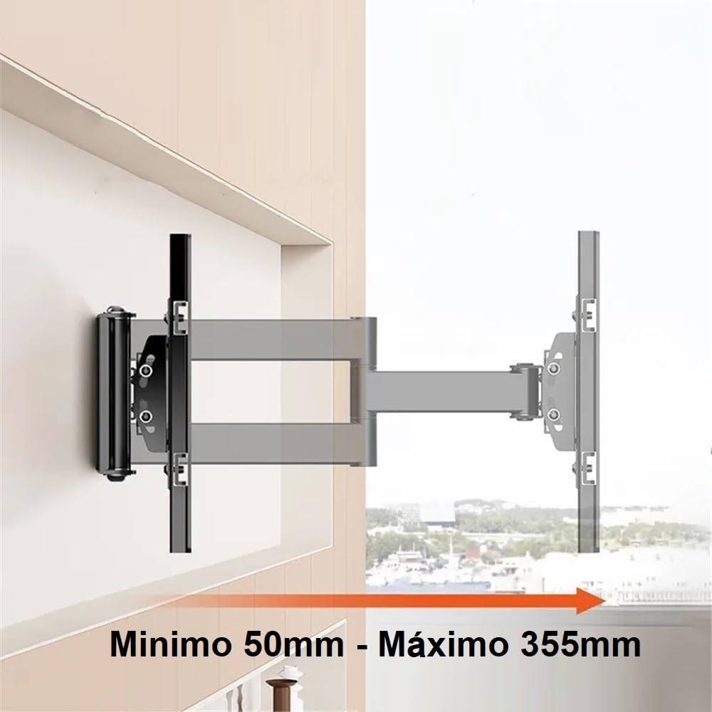 Soporte TV Pared Movimiento Completo 33"-70" Pulgadas televisor hasta 45 kg, Montaje Doble Brazo con Inclinación, Giro y Extensión sin Herramientas, Universal. MAX VESA 400x400mm