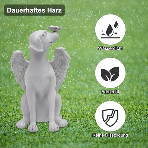 UOCAI Hunde Engel Gedenkstatue Grabstein Hund Gedenkstein Hund Haustier Denkmal Grab Tomb Garten Deko Schlafender Hund Statue Harz Hund Ornament Engelfiguren Hund Passing Away Geschenke