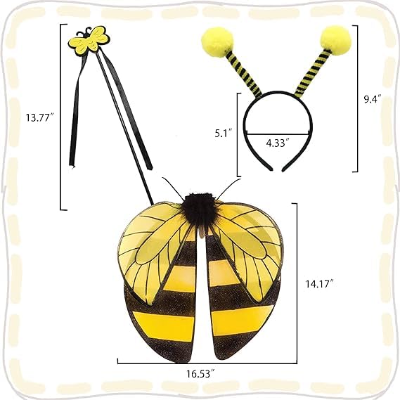 JeVenis Bumble Bee Costume Bee Wings Headband Costume Toddler Bumblebee Party Supplies Carnival Party Costume - Image 2