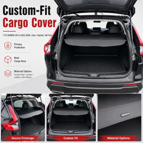 Image of for 2023-2025 2026 Honda CRV Cargo Cover (Hybrid & Gas), Retractable Trunk Cover for 2023-2025 Honda CRV 2026 Accessories Anti-Peeping Sunshades Privacy Shade Carbon Fiber Texture | for Honda CRV 2026 Accessories 2023-2025, Hybrid & Gas, 2 Sunshades Included, keep items hidden, no drilling required