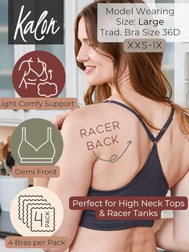 Image of Kalon Women's 4 Pack Racerback Sports Bralette Seamless Wireless Comfort Bra