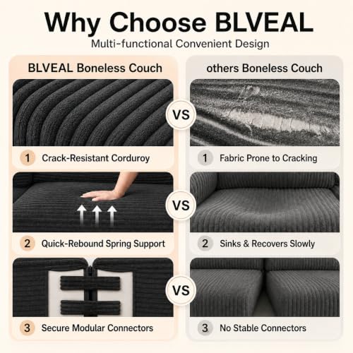 Image of 96 inch Boneless Couch, Modular L-Shaped Cloud Sectional Sofa, Dark Grey