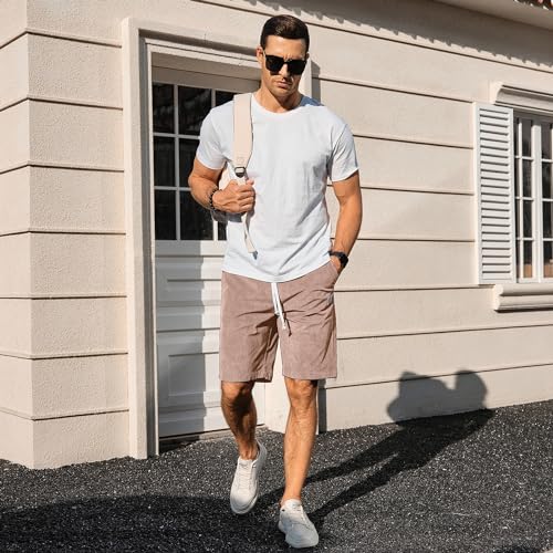 PLEPAN Mens Corduroy Shorts Casual 7 Inch Inseam Elastic Waist Drawstring Summer Beach Pink Shorts XX-Large — view 3