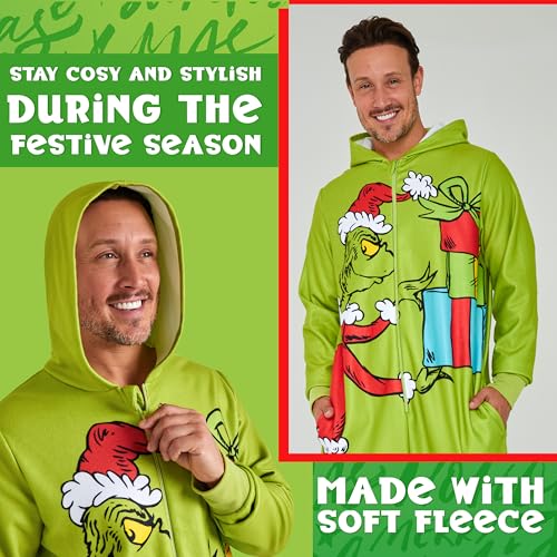The Grinch Mens Fleece Onesie with Hood, Fleece Loungewear - Funny Gifts for Him (Green, L) - Image 3