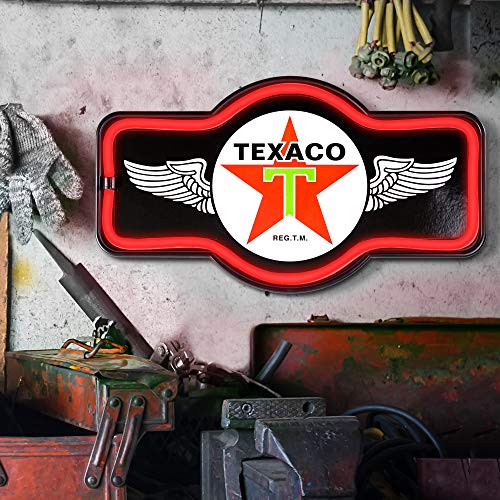 American Art Decor Neon Led Rope Sign - Battery & Usb Powered Vintage Light - For Bar, Man Cave, Garage, Game Room & More (Texaco, 9.5" X 17.25" X 1.5") #TOP1
