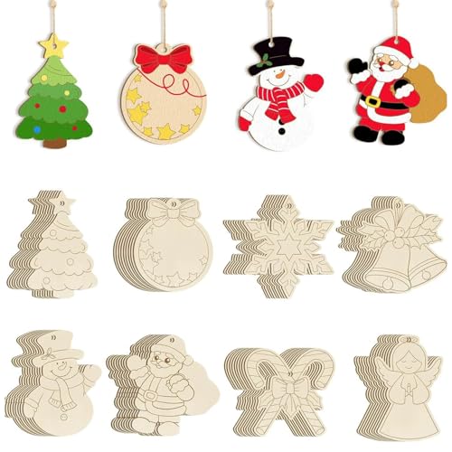 HSYTEK 24 Stück Holzanhänger zum Bemalen, Weihnachtsbaum...