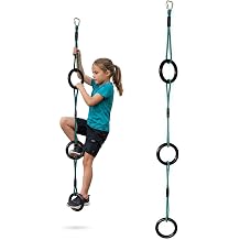 Adventure Sports Vine Rings &ndash; Gymnastics Rings for Kids | 3-Ring Red Ninja Rope Ladder Climber | Gymnastic Hanging Rings | Playground Accessories | Ninja Warrior Obstacle Course Add-On