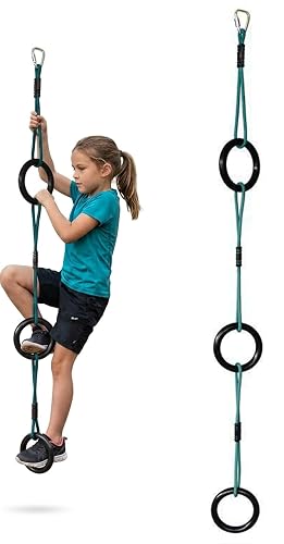 Adventure Sports Vine Rings – Gymnastics Rings for Kids | 3-Ring Red Ninja Rope Ladder Climber | Gymnastic Hanging Rings | Playground Accessories | Ninja Warrior Obstacle Course Add-On