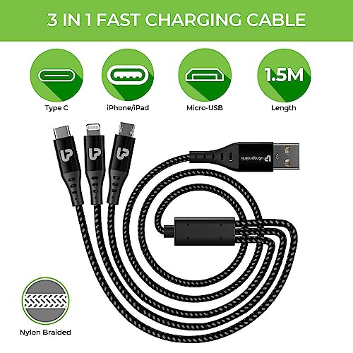 Image of ULTRAPROLINK 15W Fast Car Charger With 3 In 1 Cellularphone Charging Cable|Zip Kit| Rapid Car Charger With Dual Usb Ports & Transparent Body|Multi Charger|18W Nylon Braided Cable|Um1109