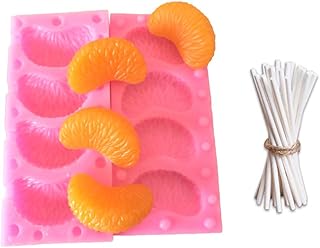 3D Tangerine Slice Silicone Mold with 20pc Lollipop Sticks - Mandarin Orange Segments Fruit Fondant Gum Paste Icing Mold for Cake Cupcake Decoration Chocolate Candy Resin Polymer Clay Soap Embeds