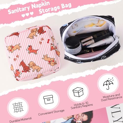 Image of Sanitary Pad Storage Bag Portable Period Bag for Teen Pads /Sanitary Napkins /Small Tampons, Sanitary Napkin Storage Bag First Period Gifts for Teen Girls (Bowknot Dachshund)
