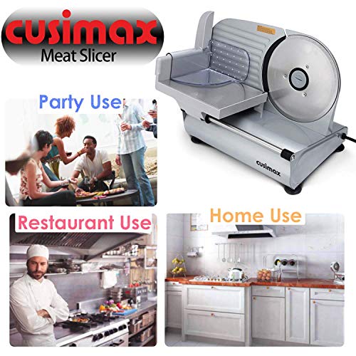 CUSIMAX Meat Slicer Electric Food Slicer with 7.5” Removable Stainless Steel Blade and Pusher, Deli Cheese Fruit Vegetable Bread Cutter, Adjustable Knob for Thickness, Food Carriage