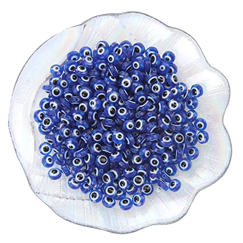 200pcs 8mm Evil Eye Beads Royal Blue Resin Lampwork Evil Eye Beads with Elastic Rope for DIY Crafts Making Accessories(Royal Blue)