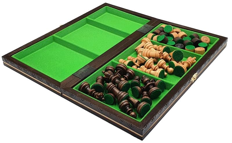 Jeu d'échecs - Échecs-Dames Cerisier - Échiquier Pliable | 35 x 35 cm | en Bois & 24 Dames | 2 cm | - Set