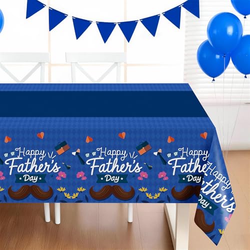 Image of Childom 3 Pack Fathers Day Decorations,Happy Fathers Day Tablecloth,54 inch x 108 inch Disposable Plastic Table Cloth for Rectangle,Party Table Cover for Birthday Party Supplies,Home,Dinner,Indoor,Outside