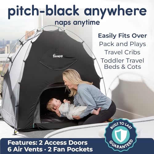 Image of Hiccapop Daydreamer Blackout Tent for Pack and Play, Patented Portable Crib Tent, Blackout Canopy Crib Cover, Sleep Pod for Kids