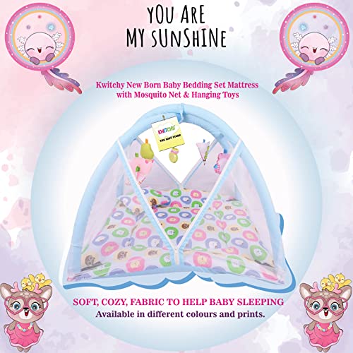 Image of Kwitchy Baby Bedding Set New Born Baby Bed | Mattress | Mosquito Net | Play Gym | Playmats | Floor Gym | Cotton | Infants | Gift Pack | Bed with Hanging Toys (0-6 Months) Blue