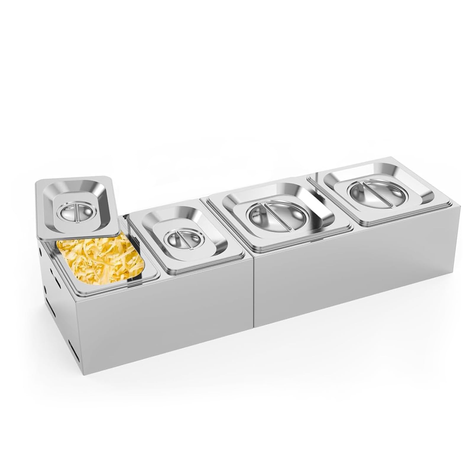 Denmay Lot de 2 grands récipients à pizza en acier inoxydable avec couvercle - Pour gastronomie, cuisine, barbecue et cuisine - Accessoires de buffet - Passe au lave-vaisselle