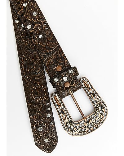 Shyanne Women's Floral Embossed Western Belt - 6521-BRN L XL2