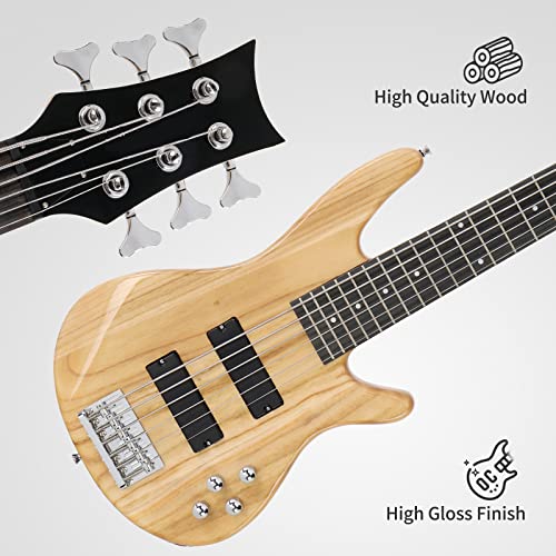 Ktaxon Electric Bass Guitar 6 String Bass With Naturally Air-Dried Maple Neck, Rosewood Fingerboard And Basswood Body (Natural) #TOP1