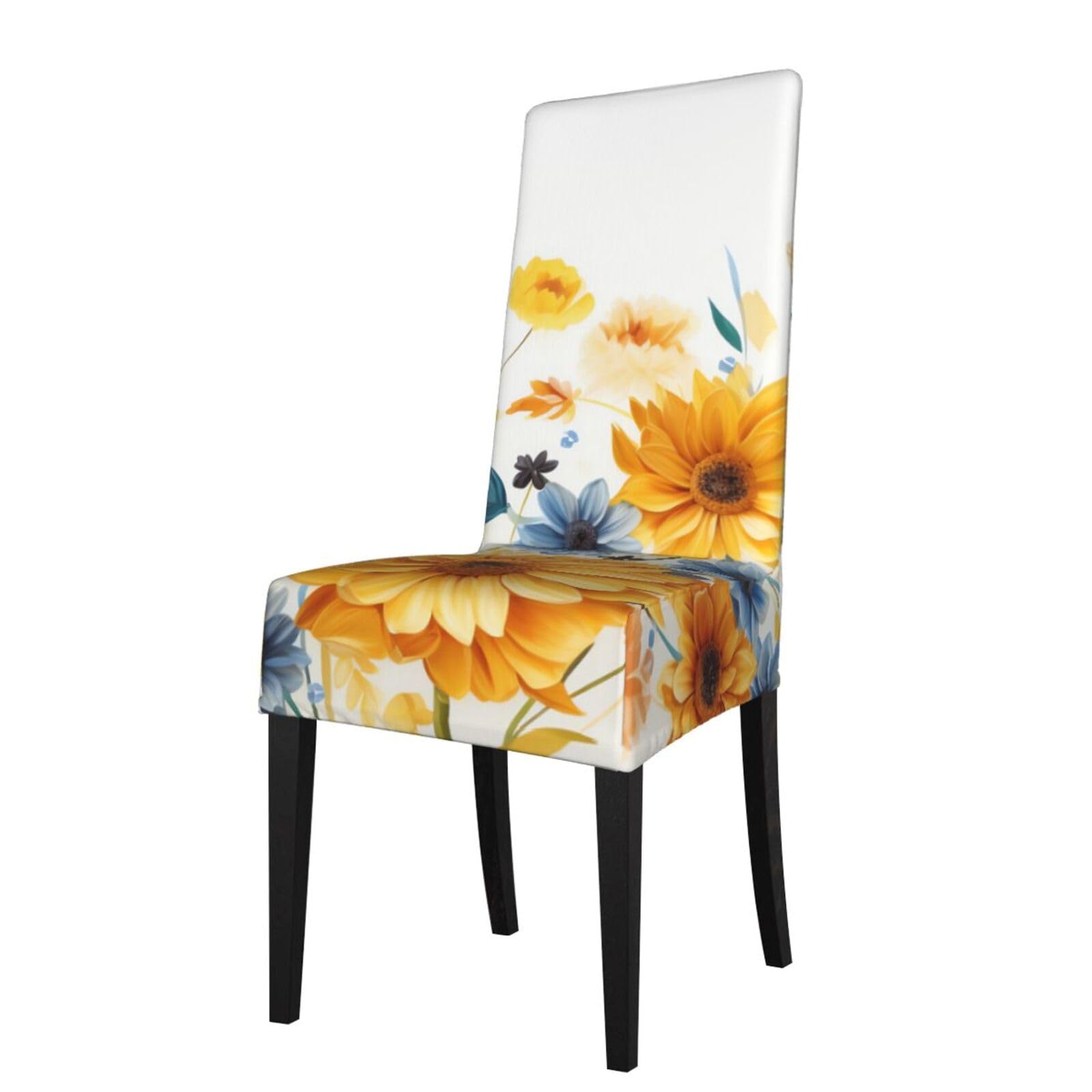 FodPand Stretch Chair Covers for Dining Room, Sunflowers and Dragonflies Chair Seat Covers Washable Detachable Chair Slipcover Chair Protectors Covers for Kitchen,Wedding,Party