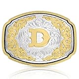 Montana Silversmiths Engraved Filigree Silver and Gold Tone Initial Rope Border Western Belt Buckle