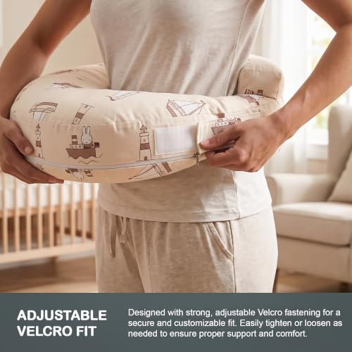 Image of BAYBEE Feeding Pillow for New Born Baby with Foldable Breastfeeding Cover | Feeding Cover for Nursing Mom with Adjustable Velcro & Back Support | Nursing Pillow with Removable & Washable (Beige)