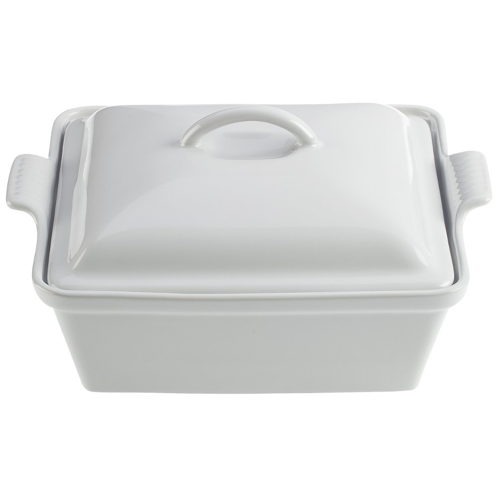 Le Creuset Heritage Stoneware 2-1/2-Quart Covered Square Casserole, White