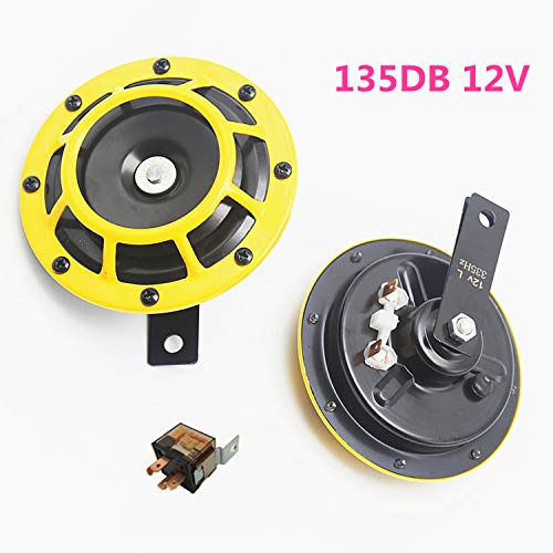 AIHOME Electric Car Horn 135DB Car Horn Loud Horn High and Low Tone Twin Disc Horns Weather Resistant Horn with Yellow Protective Grill Bracket Electric Horn for any 12V Car Truck SUV Motorcycle ect
