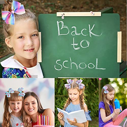 5" Hair Bows For Girls Alligator Clips Unicorn Rainbow Grosgrain Ribbon Bows Clips For Infants Toddlers Kids Teens (Assorted 12) #TOP3