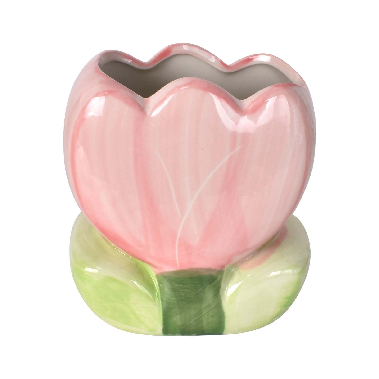 Disnace Ceramic Pencil Holder, Ceramic Tulip Pen Holder, Cute Makeup Brush Organizer, Multi-Use Cosmetics Organizer, Cute Desktop Storage Cup for Office, Vanity, Home (Pink)