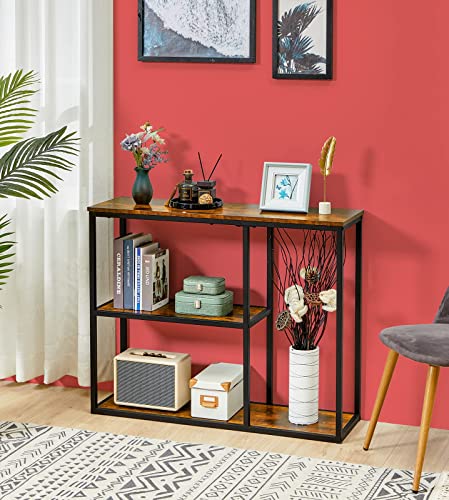 Image of WOHOMO Metal Console Table, Tall Narrow Sofa Table & Tv Stand With 3-Tier Storage Shelves, 40 Inch Industrial Entryway Table For Living Room, Corridor, Hallway, Rustic Brown